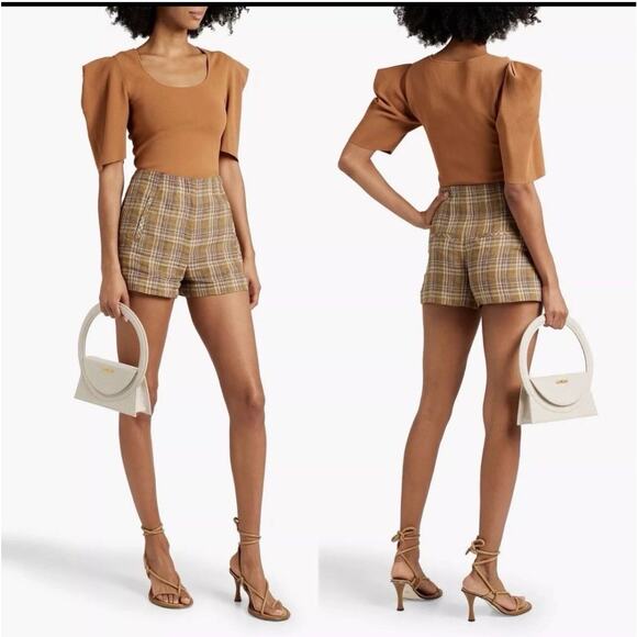 Veronica Beard Pants - Veronica Beard Jazmin Short Size 4 Plaid Sage Multi Linen Flat Front $378